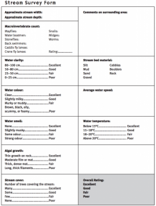 Stream survey form.